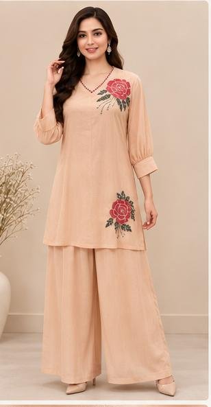 Indo-Western Cord Set With Embroidery And Pants - Image 5
