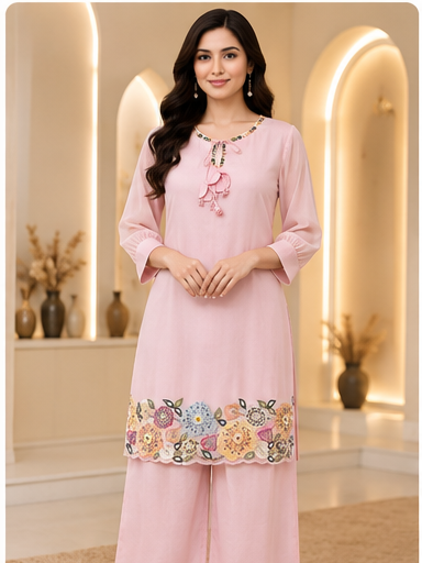 Indo-Western  Cord Set With Embroidery And straight  Pants
