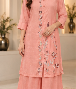 Indo-Western  Cord Set With Embroidery And straight  Pants
