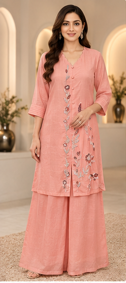 Indo-Western  Cord Set With Embroidery And straight  Pants