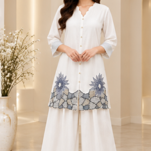 Indo-Western  Cord Set With Embroidery And Flared Pants