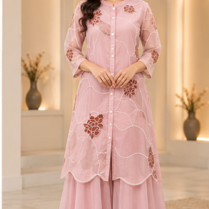Indo-Western  Cord Set With Embroidery And Sharara