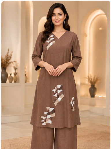Indo-Western  Cord Set With Embroidery And Flared  Pants